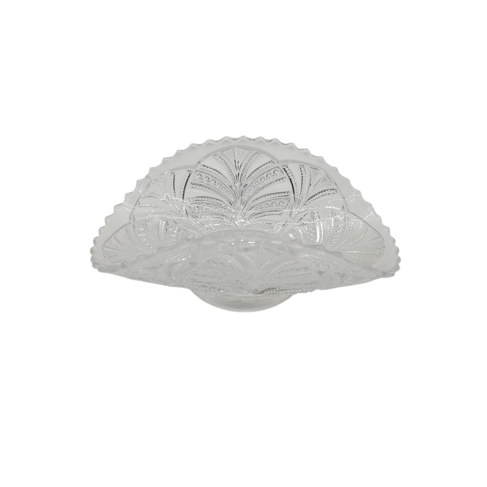 Vintage Pressed Glass Oval Candy Dish Starburst Fan Pattern Scalloped Clear